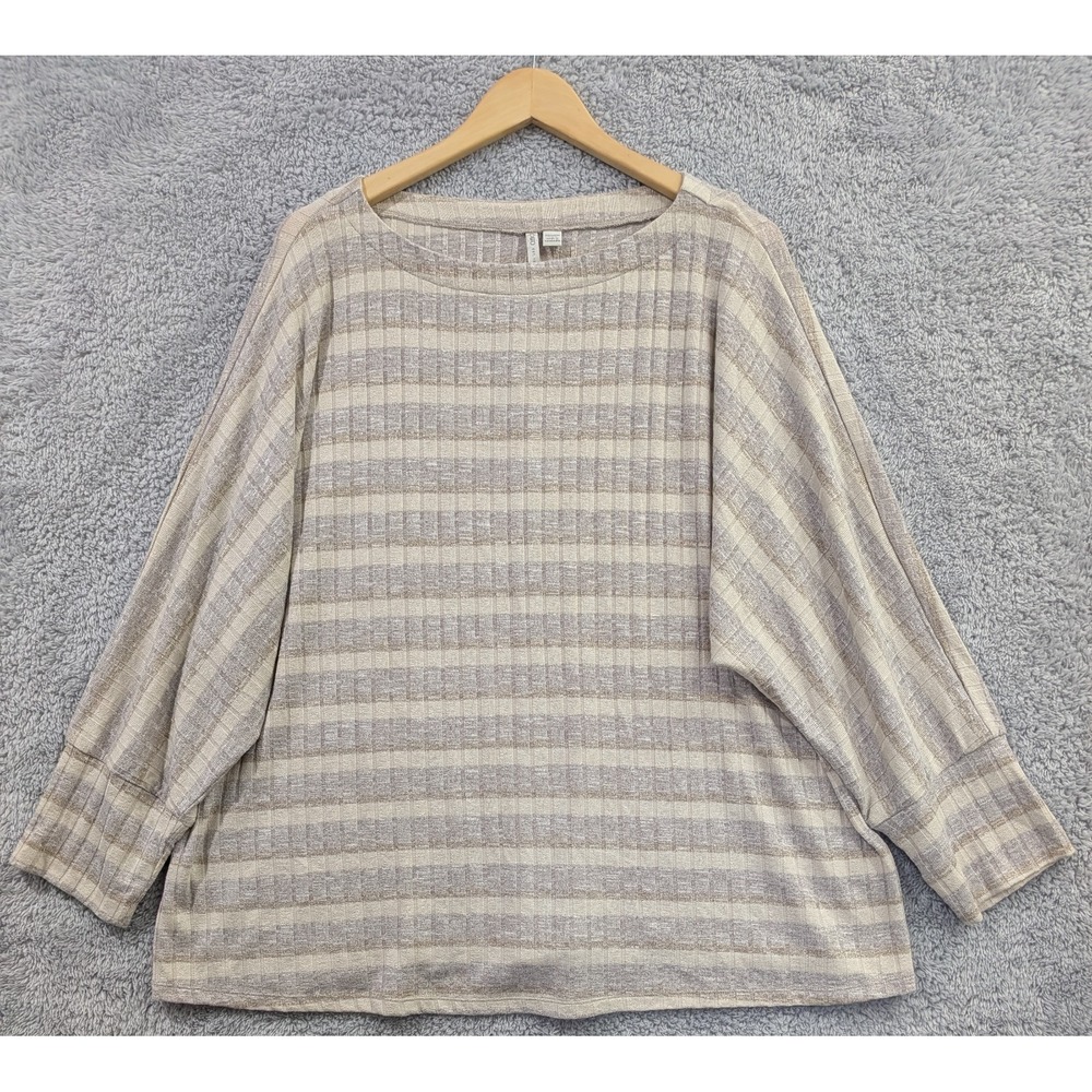 Cato‎ Sweater Women's 22W/24W Beige Gray Striped Dolman Long Sleeve Metallic Top